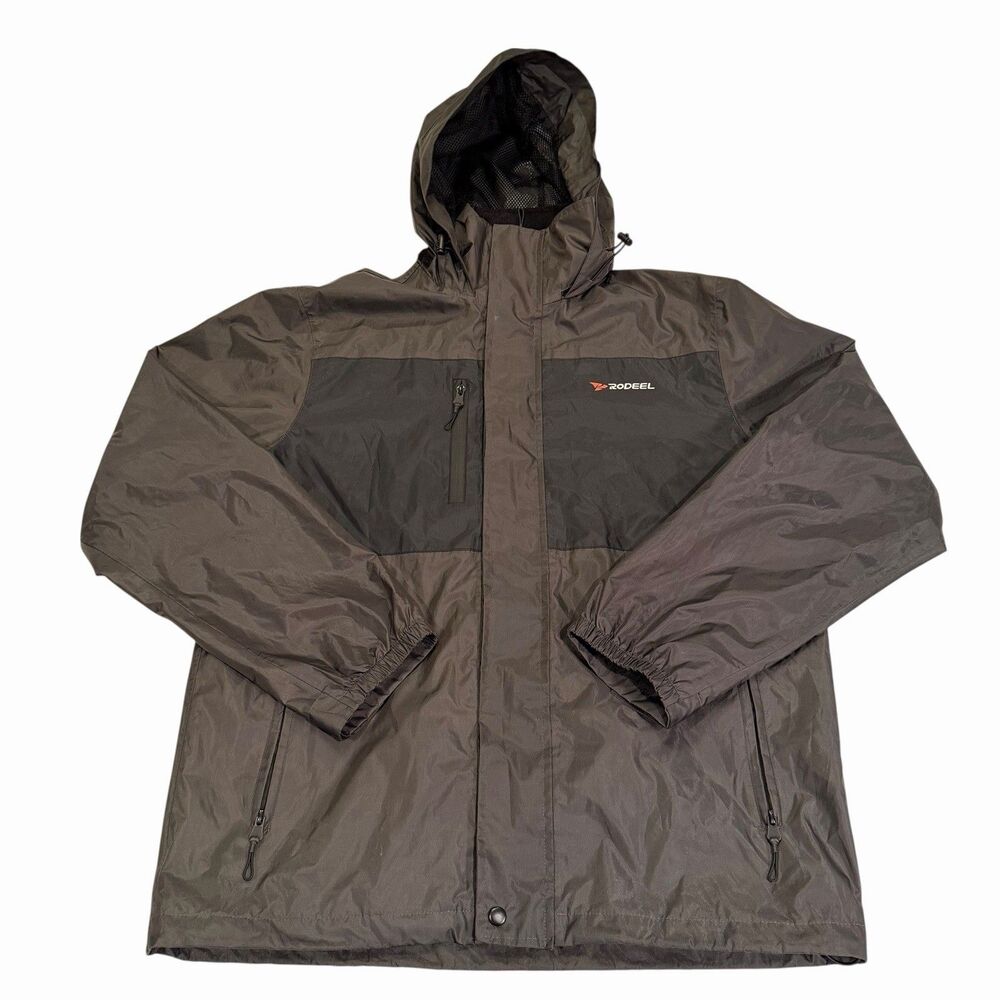Rodeel Jacket Men’s‎ Softshell Hooded Full Zip Fly Fishing Gray Large Raincoat